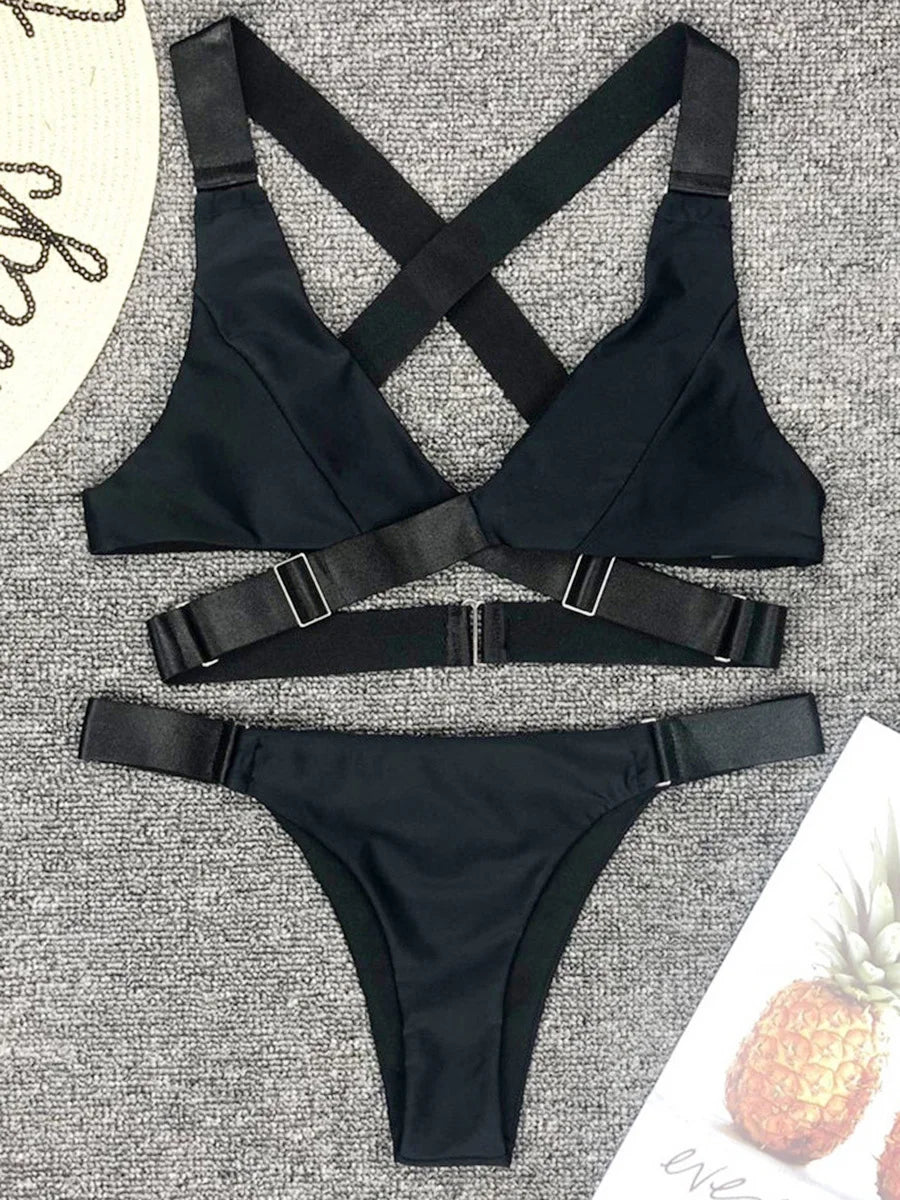 Sexy Adjustable Buckle Bandage Vevlet Bikini 2026 Women Swimsuit Female Bikinis Swimwear Two Pieces Bikini set Bathing Suit Swim - Sun Studio