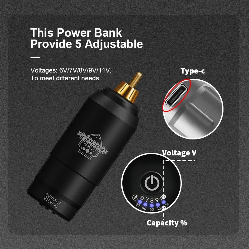 1set, DM Wireless Tattoo Kit ,Complete Mini Rocket Machine Battery Cartridge Needles Power Supply Inks Rotary Tattoo Pen Set - Sun Studio