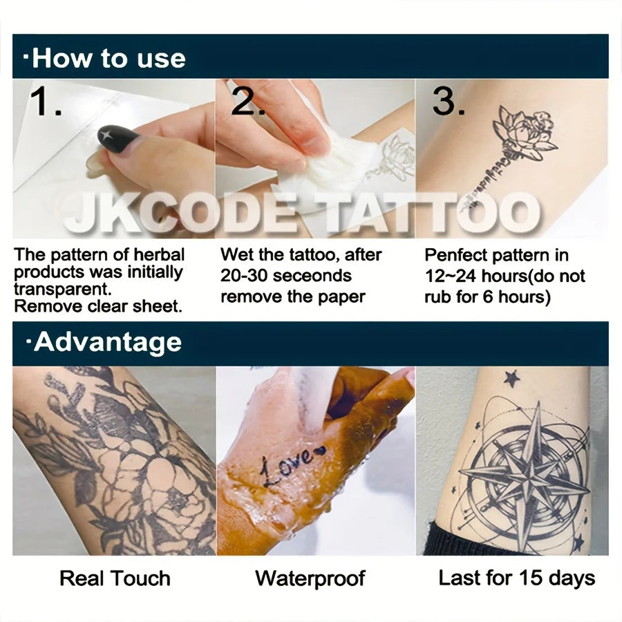 Waterproof Mehndi Design Semi-Permanent Tattoos, Retro Style Herbal Men's Neck Tattoo Stickers with Olive Leaf Totem, Temporary Tattoos for Chest and Back - Sun Studio