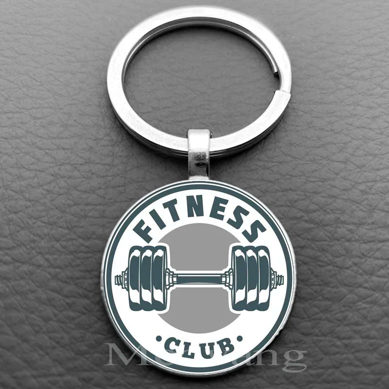Weightlifting Fitness Pattern Keychain Loves Fitness Men and Women Exclusive Glass Round Keychain Gift for Fitness Club - Sun Studio