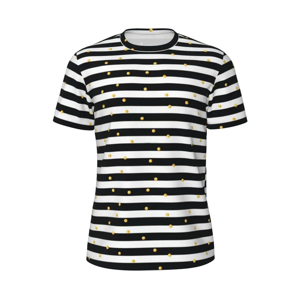 Gym T Shirt For Mens Retro Dots And Stripes T Shirts Fashion Blue Line Design Summer Tees O Neck Basic Graphic Clothes Plus Size