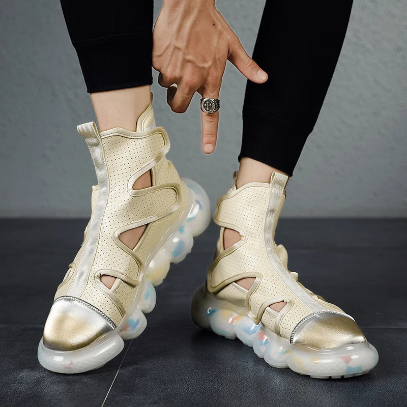 2023 Spring New Men's Casual Shoes Fashion Solid Color Shoes Outdoor Outsoles Breathable Light Comfortable High Top Man Sneakers - Sun Studio