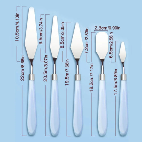5Pcs Blue Palette Knife Set, Stainless Steel Oil Painting Scrapers, Watercolor Acrylic Paint Mixing Knives, Professional Art - Sun Studio