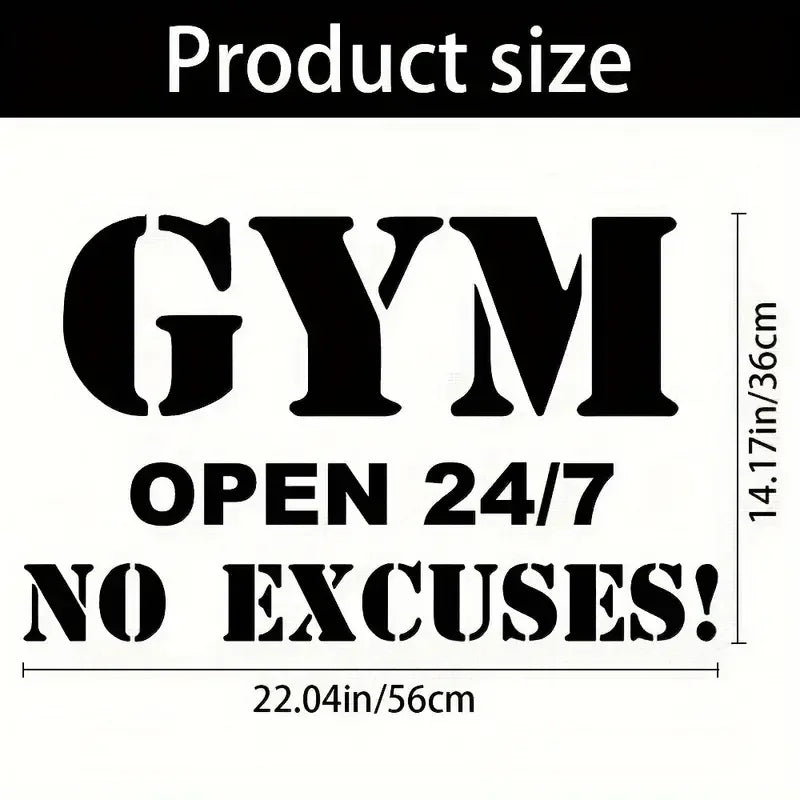 1pc Gym Wall Sticker, Gym Open 24/7 No Excuses, Vinyl Removable Stickers, Gym Wall Decor Decals, 22.04"x14.17" - Sun Studio