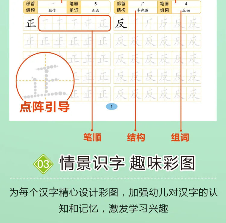 Chinese Characters Pre-School 600-word Calligraphy 4 Books Didactic Book for Children Practice Kids Early Education Painting Art - Sun Studio