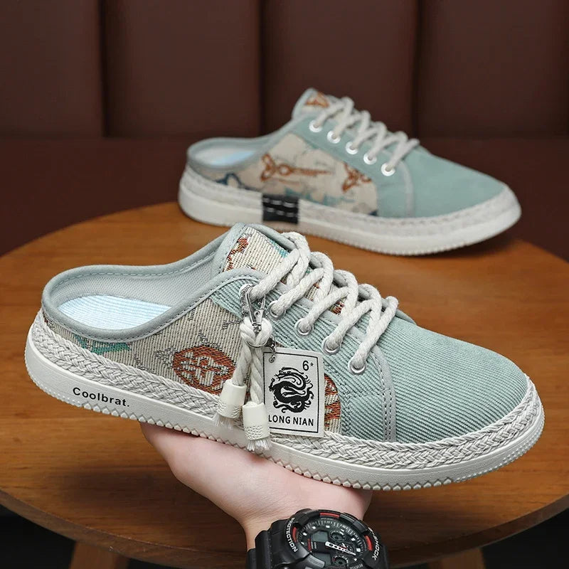 Summer New Canvas Men's Casual Shoes Men Half Slippers Breathable Walking Sneakers Comfortable Non-slip Male Flats Lazy Shoes - Sun Studio