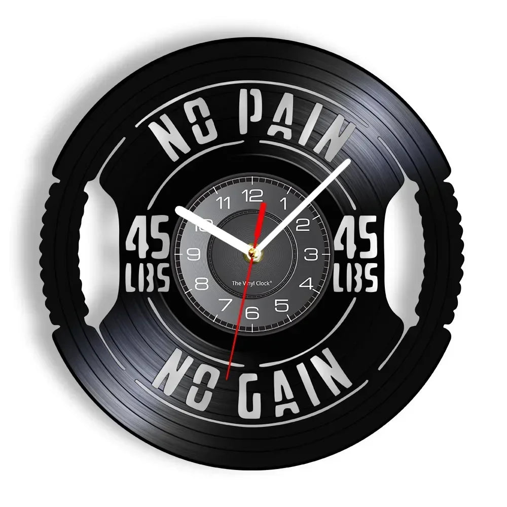 Fitness Equipment Theme Vinyl Record Fitness Wall Clock Home Decoration LED Backlight Modern Fitness Watch