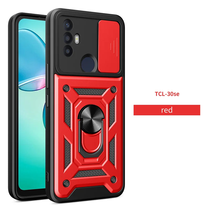 For TCL 30 SE Case Shockproof Armor Slide Lens Protect Coque For TCL 30SE tcl30se 4G Car Magnetic Holder Ring Stand Back Cover - Sun Studio