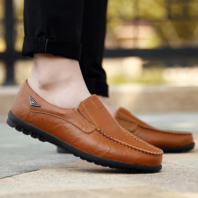 Leather Men Casual Shoes Breathable Soft Mens Loafers Italian Brand Moccasins Slip on Black Driving Shoes Plus Size 37-47 - Sun Studio