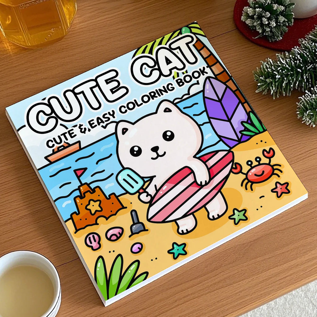 CUTE CAT Coloring Book for Adults Cute & Easy Patterns Cartoon Drawing Book Perfect Kids Creative Gift for Party and Birthday - Sun Studio