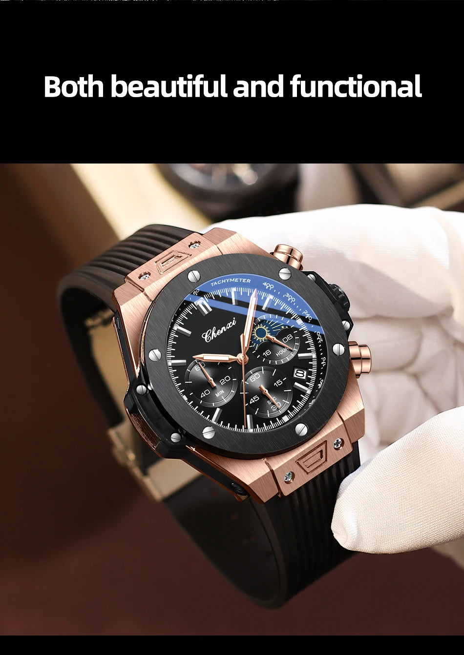 CHENXI Top Brand Luxury Watches for Mens Creative Fashion Luminous Dial with Chronograph Clock Male Casual Wristwatches - Sun Studio