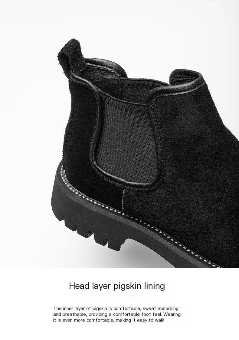 Chelsea boots, short boots, men's boots, breathable men's shoes, versatile and trendy high top leather boots 231146 - Sun Studio