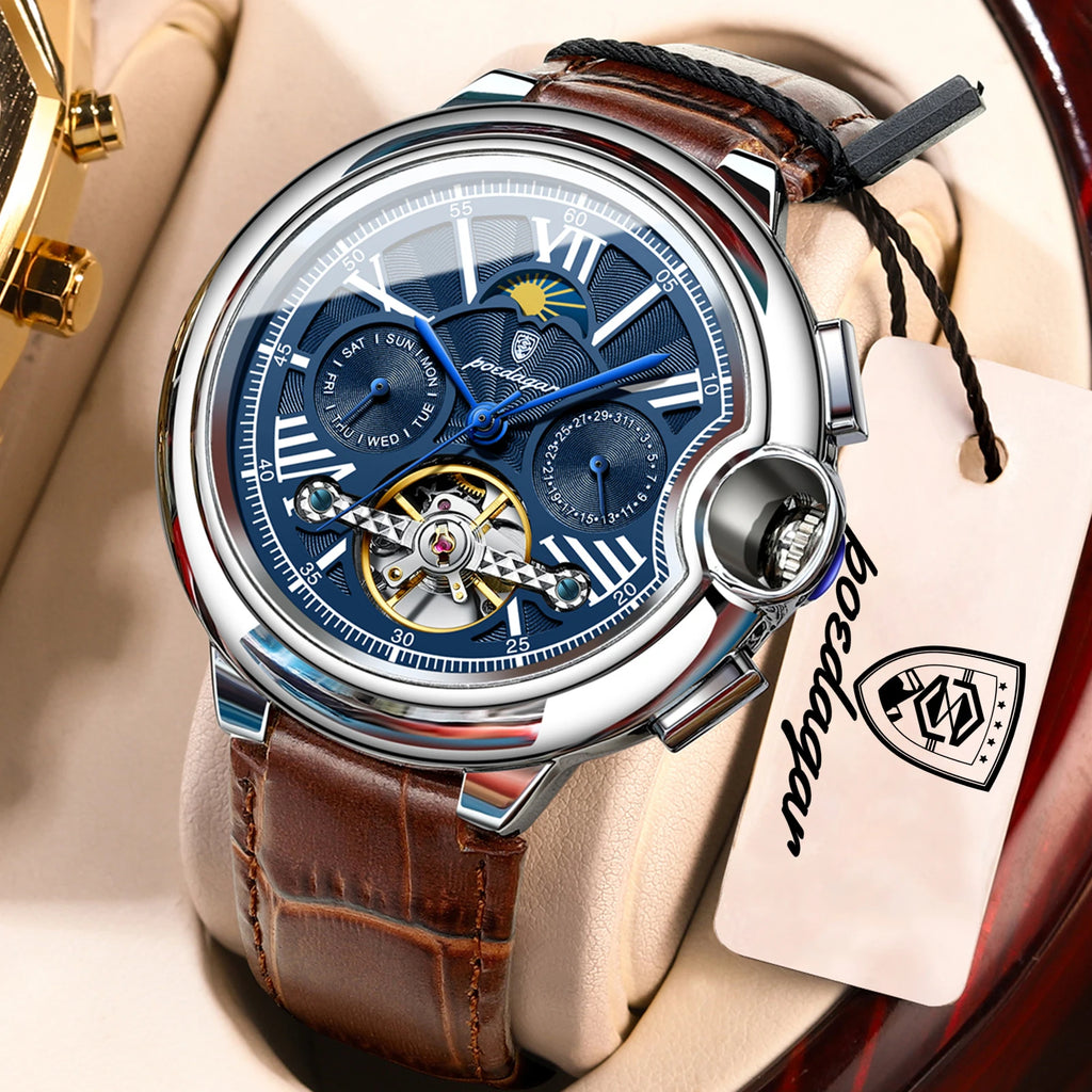 POEDAGAR Luxury Male Watch Business Date Week Stainless Steel Tourbillon Men Clock Waterproof Automatic Mechanical Men's Watches - Sun Studio