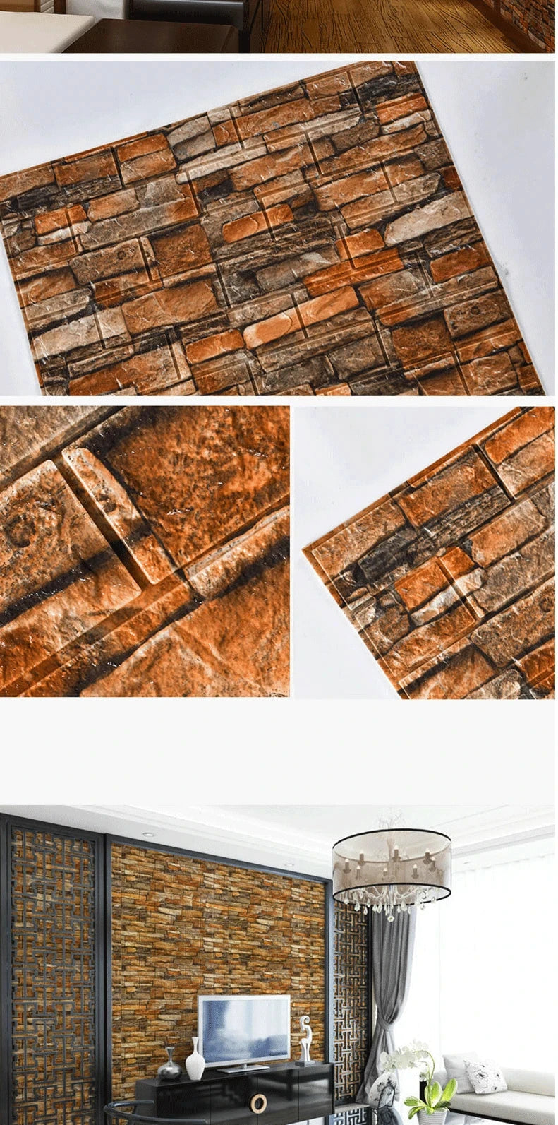 3D Self-Adhesive Wallpaper 70cm*1/5/10m Continuous Waterproof Brick Wall Stickers Living Room Bedroom Children's Room Home Decor - Sun Studio