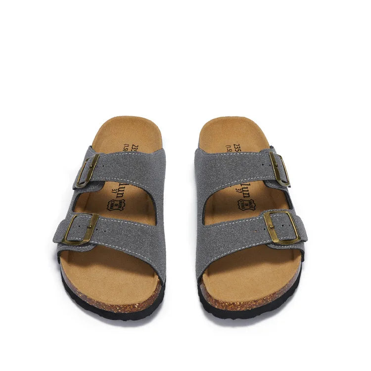 Summer Faux Suede Leather Cork Slippers Flip-flops Women Men Unisex Retro Wear Muller Slippers Fashion Casual Beach Sandals