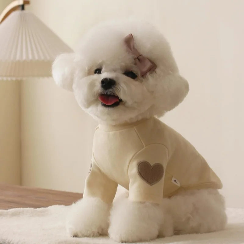 Love Embroidered Dog Sweatshirt Pet Warm Clothes Teddy Solid Color Bottom Shirt Bichon Soft Pullover Winter Dog Clothes - Sun Studio