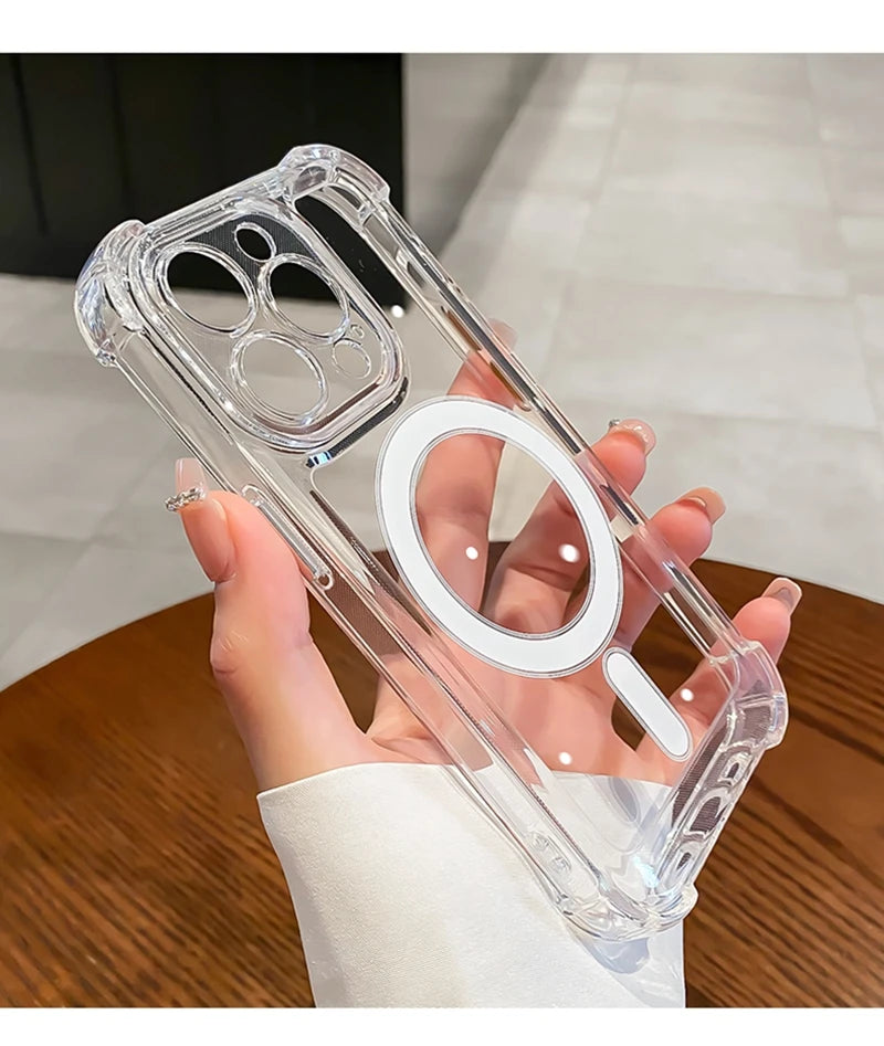 Luxury Wireless Charge For Magsafe Shockproof Phone Case For iPhone 13 14 15 12 Pro Max Plus Transparent Magnetic Bumper Cover - Sun Studio