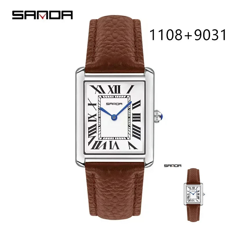 SANDA 9031/1108 Luxury Couple Quartz Watches for Men & Women, Waterproof Sport Casual Watch, Scratch Resistant Leather Strap - Sun Studio