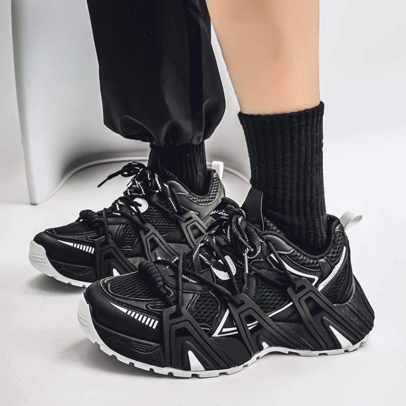 Men's Lace Up Street Sneakers Niche Thick Splicing Mixed Color Sports Shoes Arrival Vulcanization Shoes Punk Breathable Women - Sun Studio