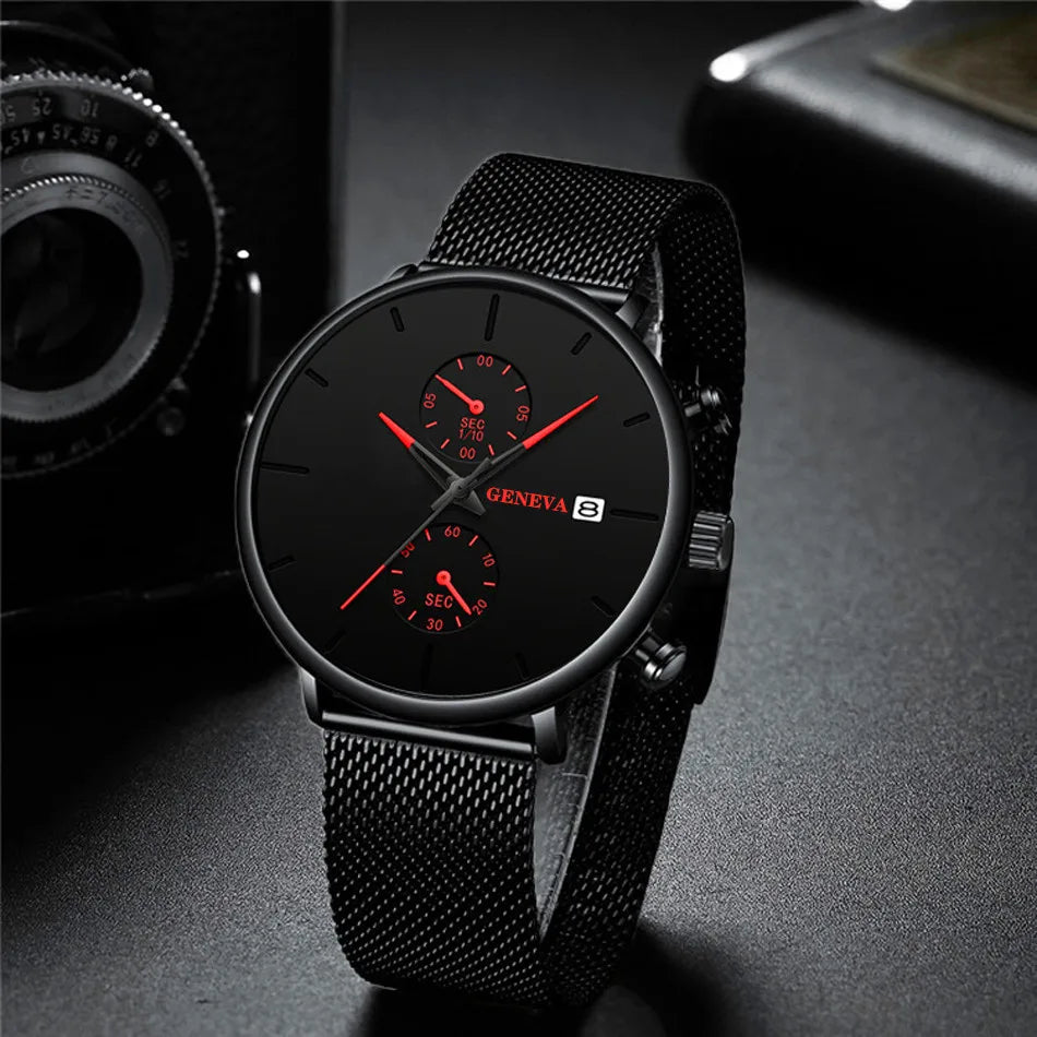 Men Watches Luxury Brand Date Calendar Watches Men Stainless Steel Mesh Watch For Mens Casual Quartz Watch Relogio Masculino Hot - Sun Studio