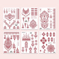 6 Sheets India Mehndi Design Brown Red Maroon Tattoo Stickers, Water Transfer Fake Henna Tattoos For Women Full Hand Tattoos - Sun Studio