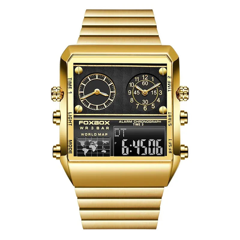 FOXBOX New Creative Square Watch Men Top Brand Luxury Digital Watch Fashion Dual Display Watches For Men Relogio Masculino+BOX - Sun Studio