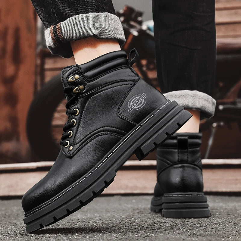 High Quality Leather Mens Boots New Arrival Male High Top Flats Comfortable Lace-Up Low Top Sneakers Stylish Male Ankle Boots - Sun Studio