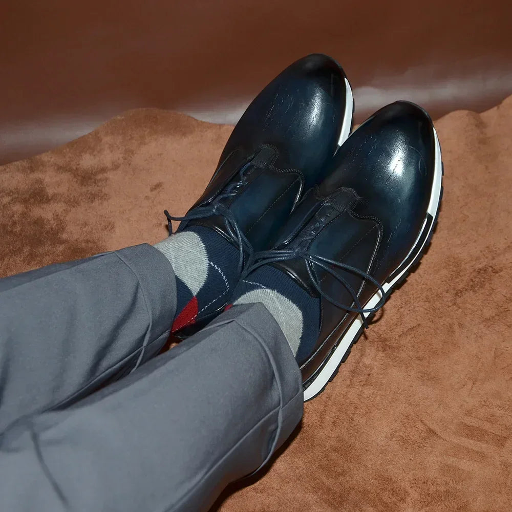 Luxury Brand Style Casual Sneakers Men's Shoes Genuine Leather Lace-up Basic Outdoor Footwear Daily Male Fashion Oxford Shoes - Sun Studio