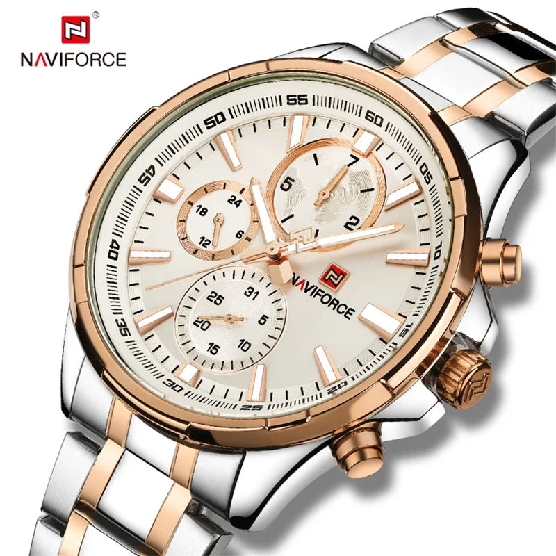 NAVIFORCE Classic Casual Business Male Watches Stainless Steel Waterproof Wristwatch Quartz Date Display Clock Relogio Masculino - Sun Studio