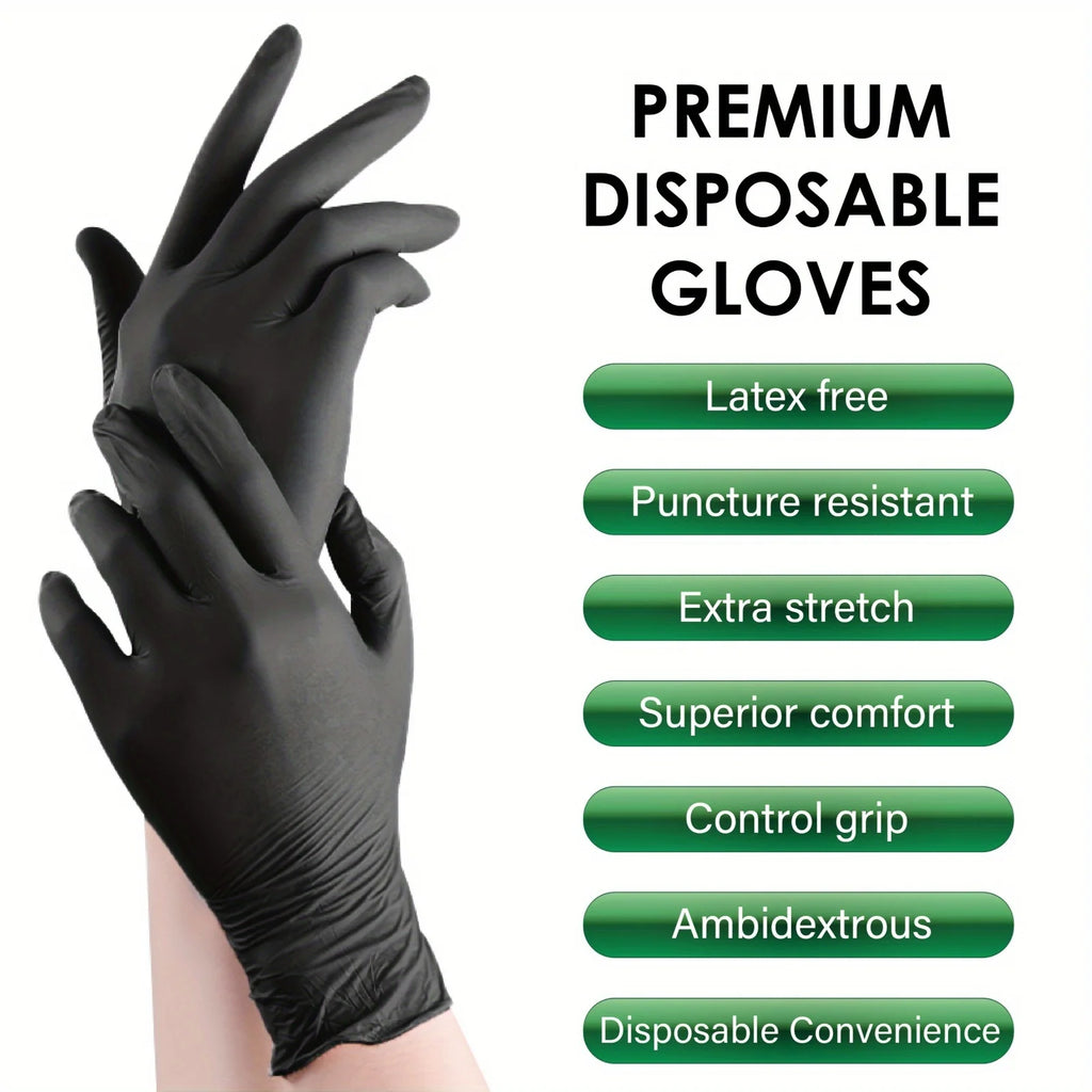 100PCS Black Nitrile Gloves Thickened Disposable Gloves for Cleaning Hairdressing Waterproof Dishwashing Tattoo Gloves - Sun Studio