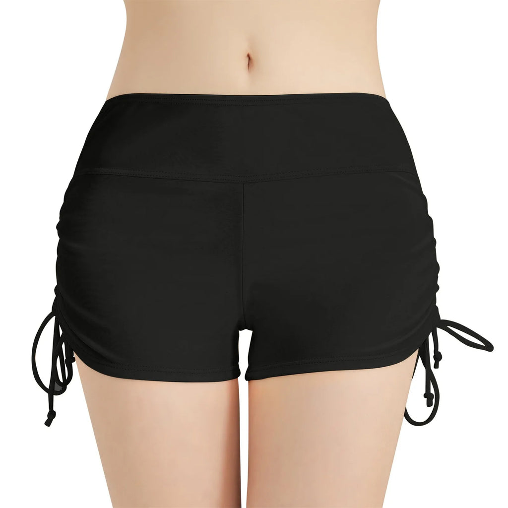 Women'S Summer Swimwear Briefs Solid Colored Boxer Beach Shorts High Waist Side Adjustable Drawstring Elastic Sports Swimsuit - Sun Studio