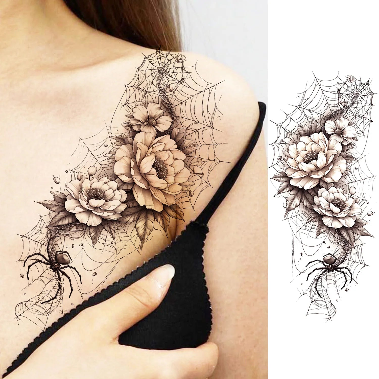 1 Sheet Beautiful Turtle With Flowers Temporary Tattoos Elephant Lion Tatoos Waterproof Realistic Animals Fake Tattoos Stickers - Sun Studio