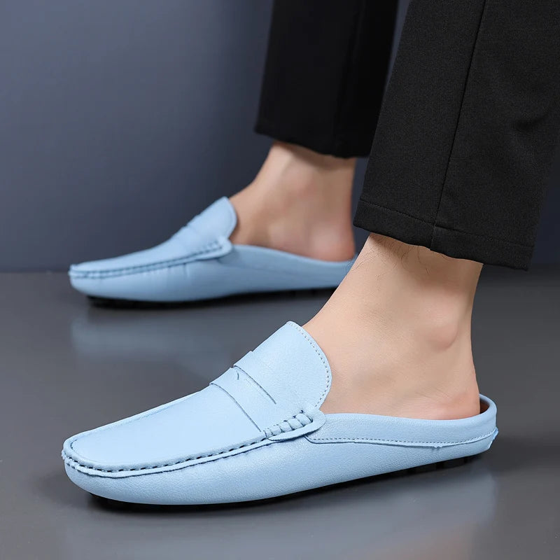 YRZL Loafers Summer Slip on Half Shoes for Men PU Leather Slippers Casual Breathable Comfy Loafers Moccasins Casual Shoes Men