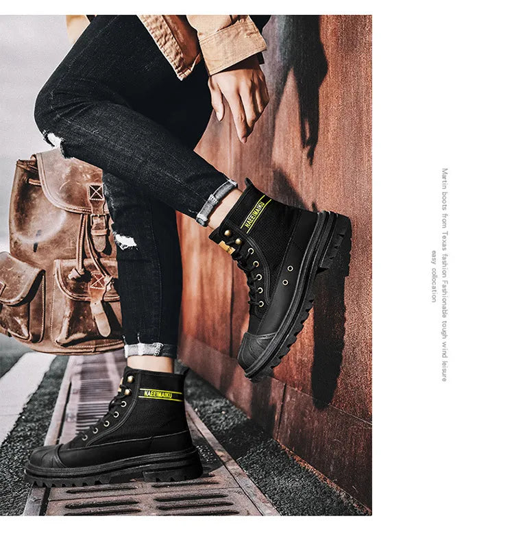 Boots men's high top 2025 summer anti slip and wear-resistant thick soled trendy boots men's workwear versatile - Sun Studio