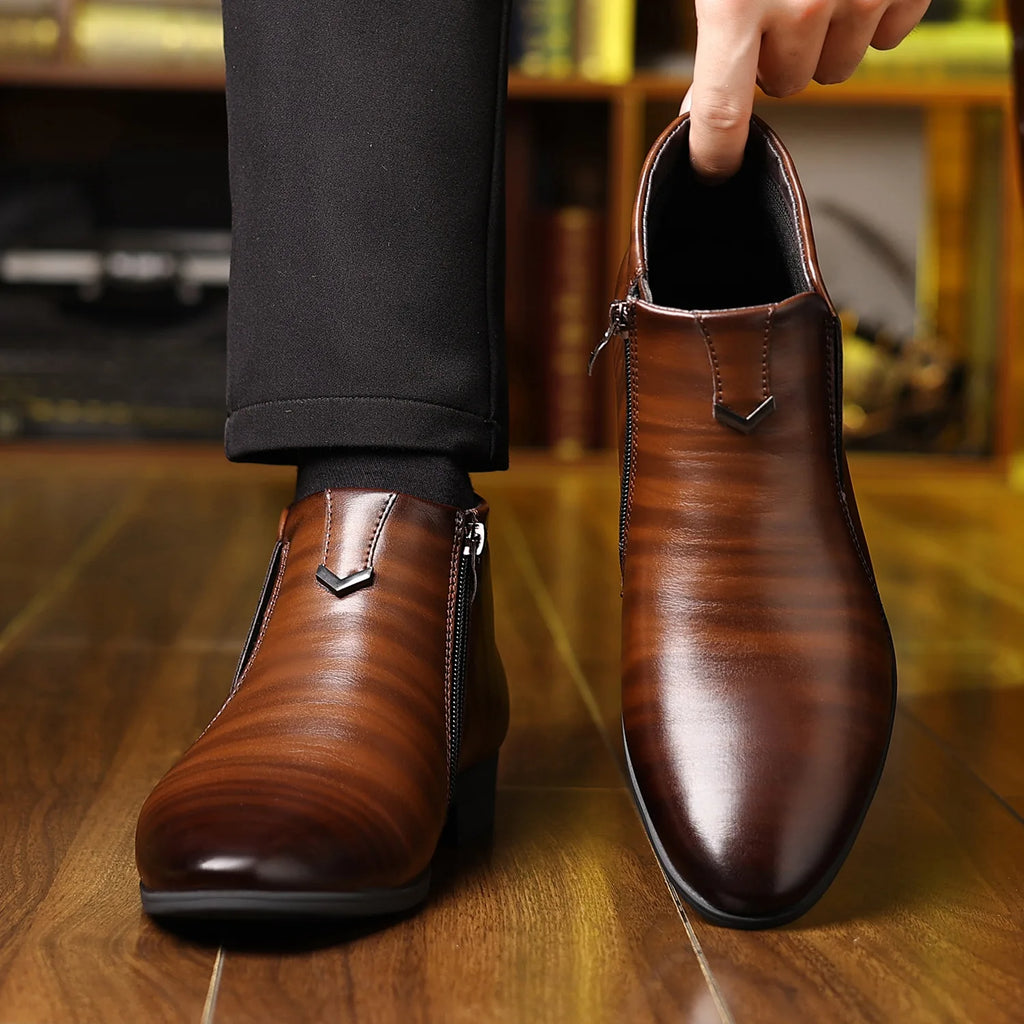 Retro Men Ankle Boots Luxury High-top Men Leather Shoes High Quality Non-Slip Motorcycle Boots Fashion Zipper Men Boots Big Size - Sun Studio