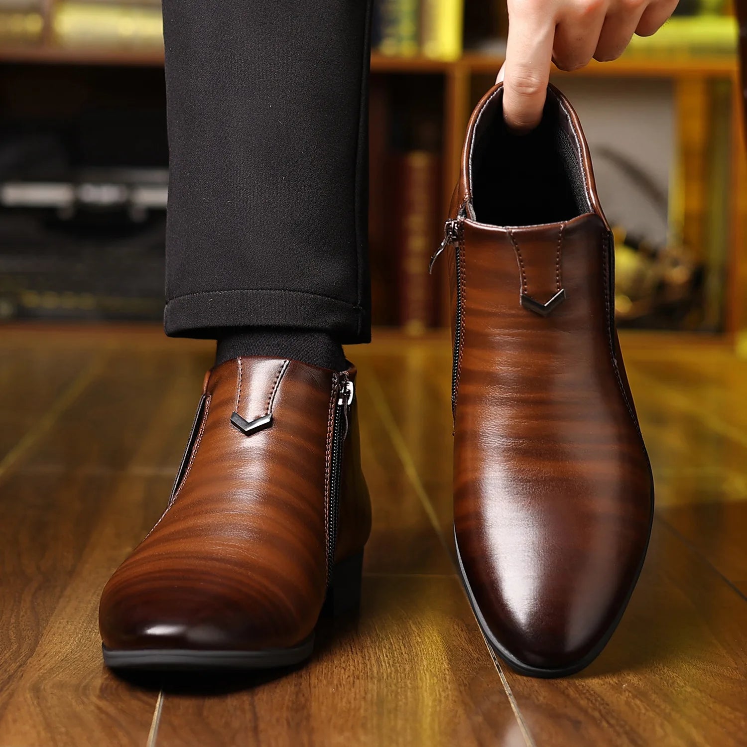 Retro Men Ankle Boots Luxury High-top Men Leather Shoes High Quality Non-Slip Motorcycle Boots Fashion Zipper Men Boots Big Size - Sun Studio