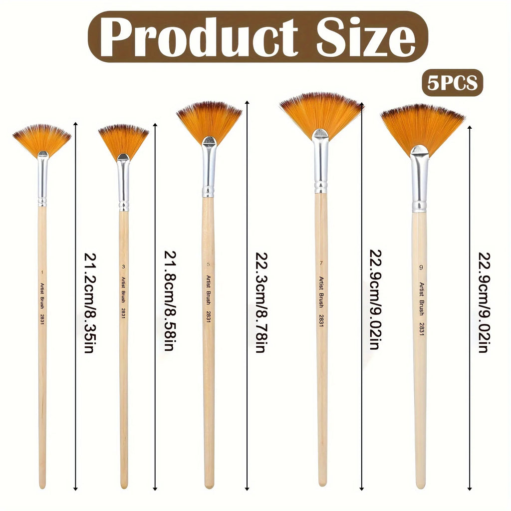 5/15/25pcs Fan Paint Brushes, Oil Acrylic Paint Brushes Nylon Hair Watercolor Fan Artist Brushes for Acrylic Watercolor Painting - Sun Studio