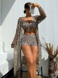 Bikini Women Swimsuit 2026 New Lattice Sling Bikinis Set Sexy Boxer Shorts Swimwear Summer Long Sleeve Beach Bathing Suit Female - Sun Studio