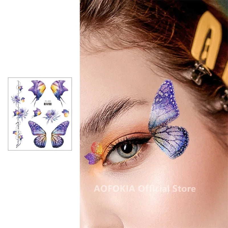 Glitter Butterfly Tattoo Temporary Waterproof Body Sticker Gradient Color Face Make Up Festival Accessories Disposable tatto - Sun Studio