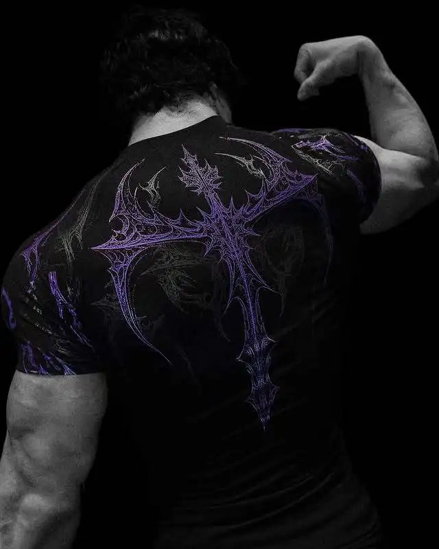 GYM T-shirt Men's Dark Gothic Print Muscle Tee  High Elasticity And Quick Drying Exercise For Bodybuilding Training 2026 Summer - Sun Studio