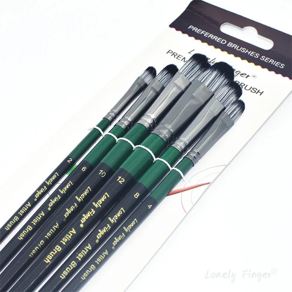 Acrylic Paint Brushes, 6Pcs Nylon Hair Paint Brush Set for All Purpose Oil Watercolor Painting Artist Professional Kits - Sun Studio