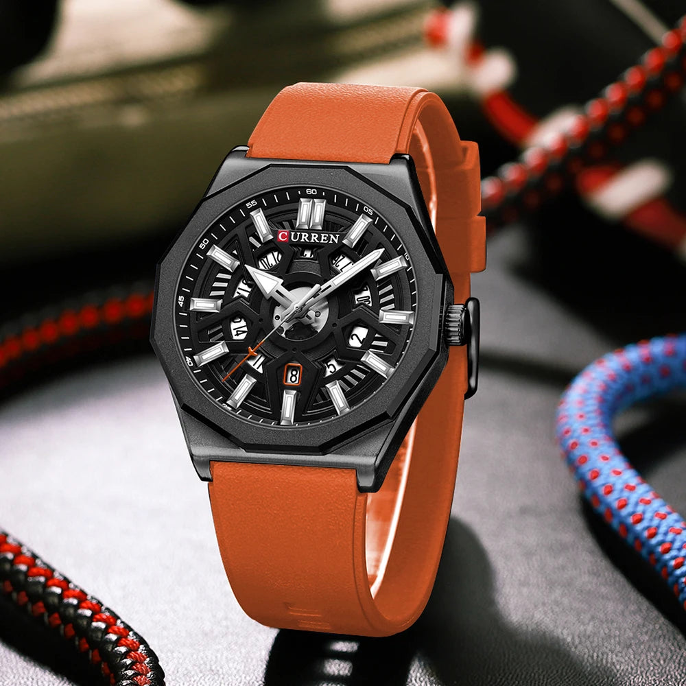 CURREN Fashion Creative Design Watches Men Quartz Silicone Strap Date Wristwatches for Male Clock with Luminous Hands - Sun Studio