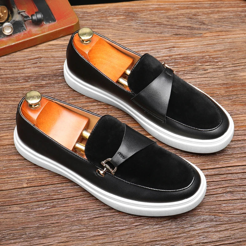 Fashion Men's Casual Slip-on Leather Shoes Men Classic British Style Penny Loafers Mens Outdoor Board Shoe Driving Flats - Sun Studio