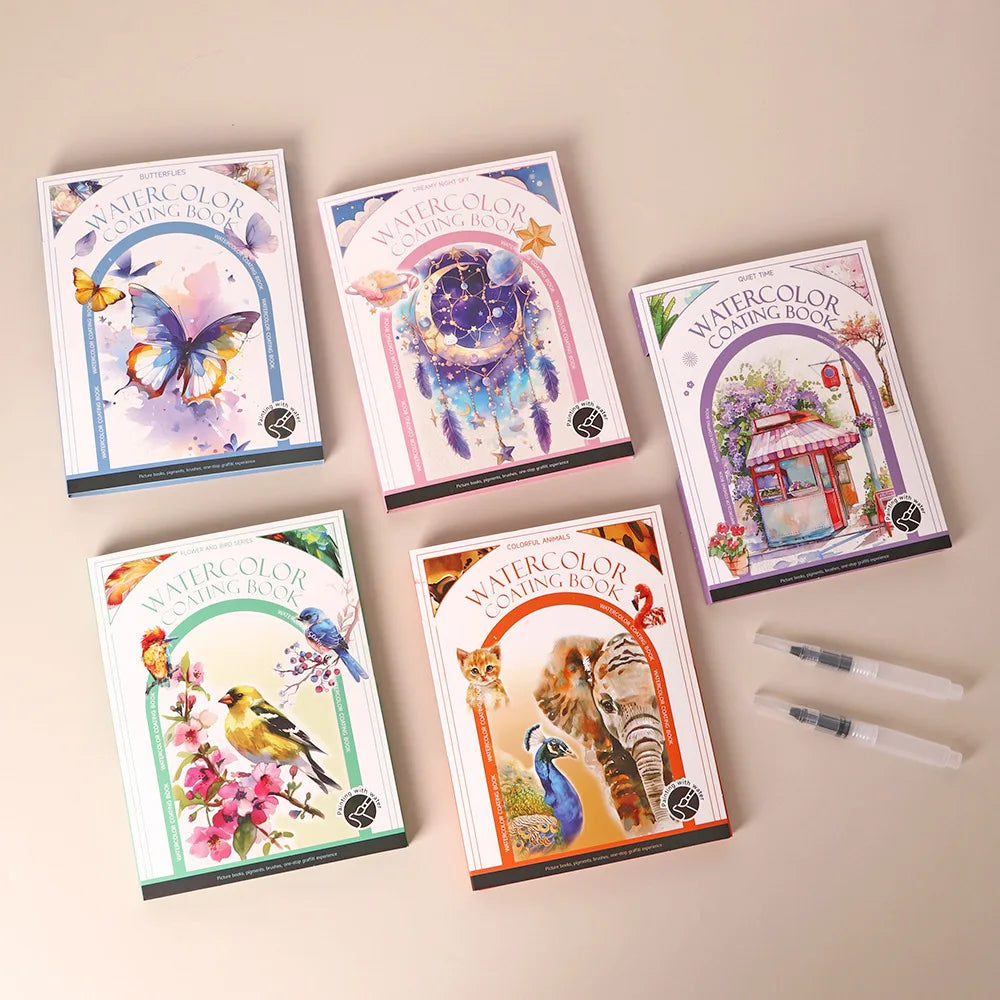 Bview Art Travel Watercolor Painting Set with Tri-Fold Book, Built-in 12 Colors & Stress Relief Note Paper for DIY Art Therapy - Sun Studio