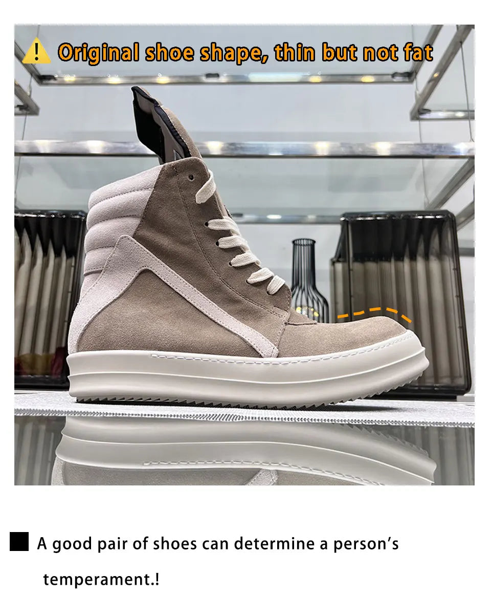 Ro Shoes Men Leather 2025 New Earthy Grey Cow Suede Lace Up Zipper Thick Sole Luxury Geo Women Street Hip-hop Casual Flat Boots - Sun Studio
