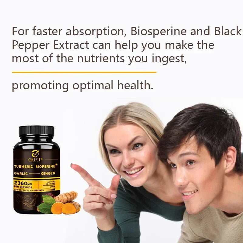 4-in-1 Turmeric Ginger Supplement - with Garlic Curcumin Black Pepper - Joints, Immune Support, Improves Digestion Supplement - Sun Studio