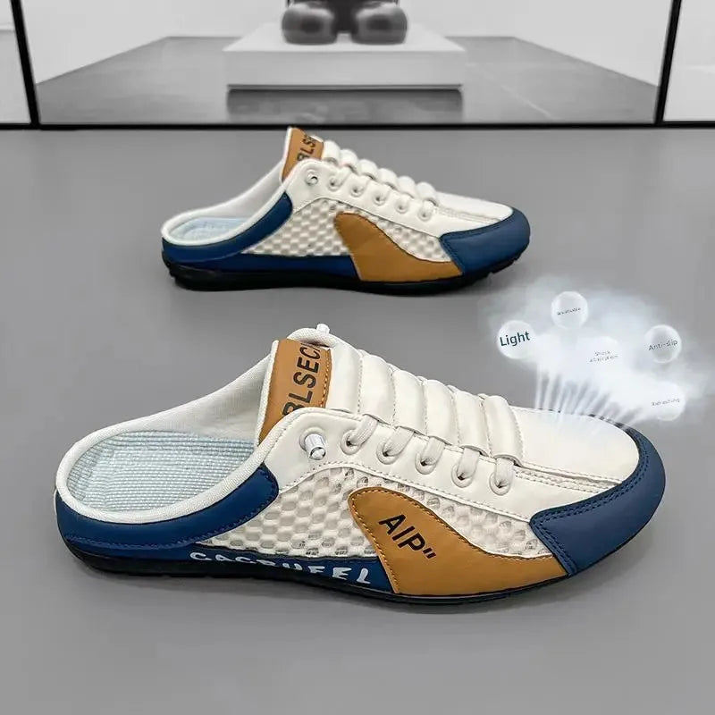 Men's Slip-On Lace-Up Casual Sports Shoes Breathable Mesh Unisex Spring Autumn Season Low Cut Flat Footwear Quick Easy Wear - Sun Studio