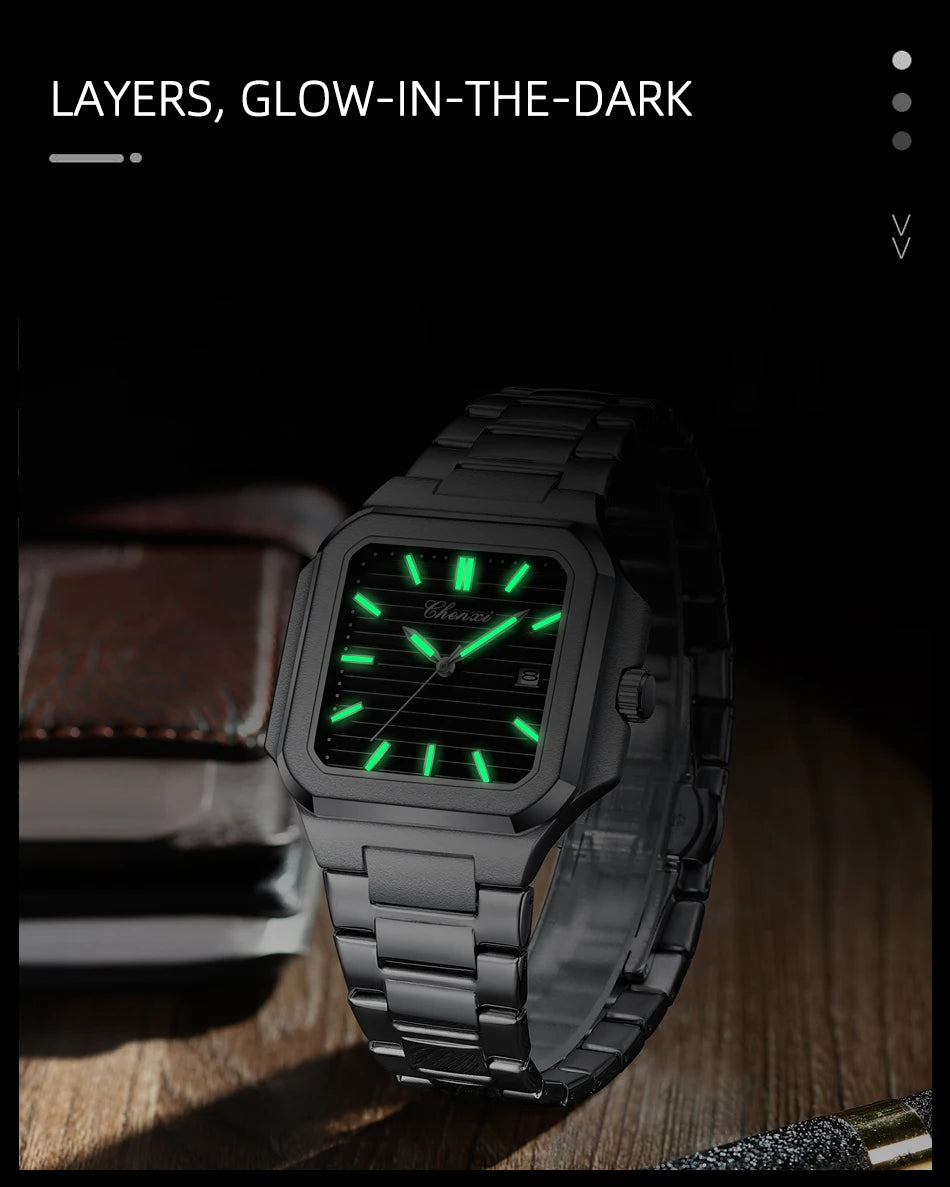 2025 New Man Watches Luxury Fashion Square Men's Quartz Watch Calendar Luminous Waterproof Stainless Steel High Quality Clock - Sun Studio