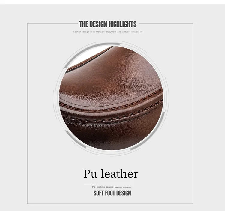STRONGSHEN Men Leather Shoes Thick-soled British Style Formal Business Shoes Fashion Luxury Slip-On Round Toe Office Casual Shoe - Sun Studio
