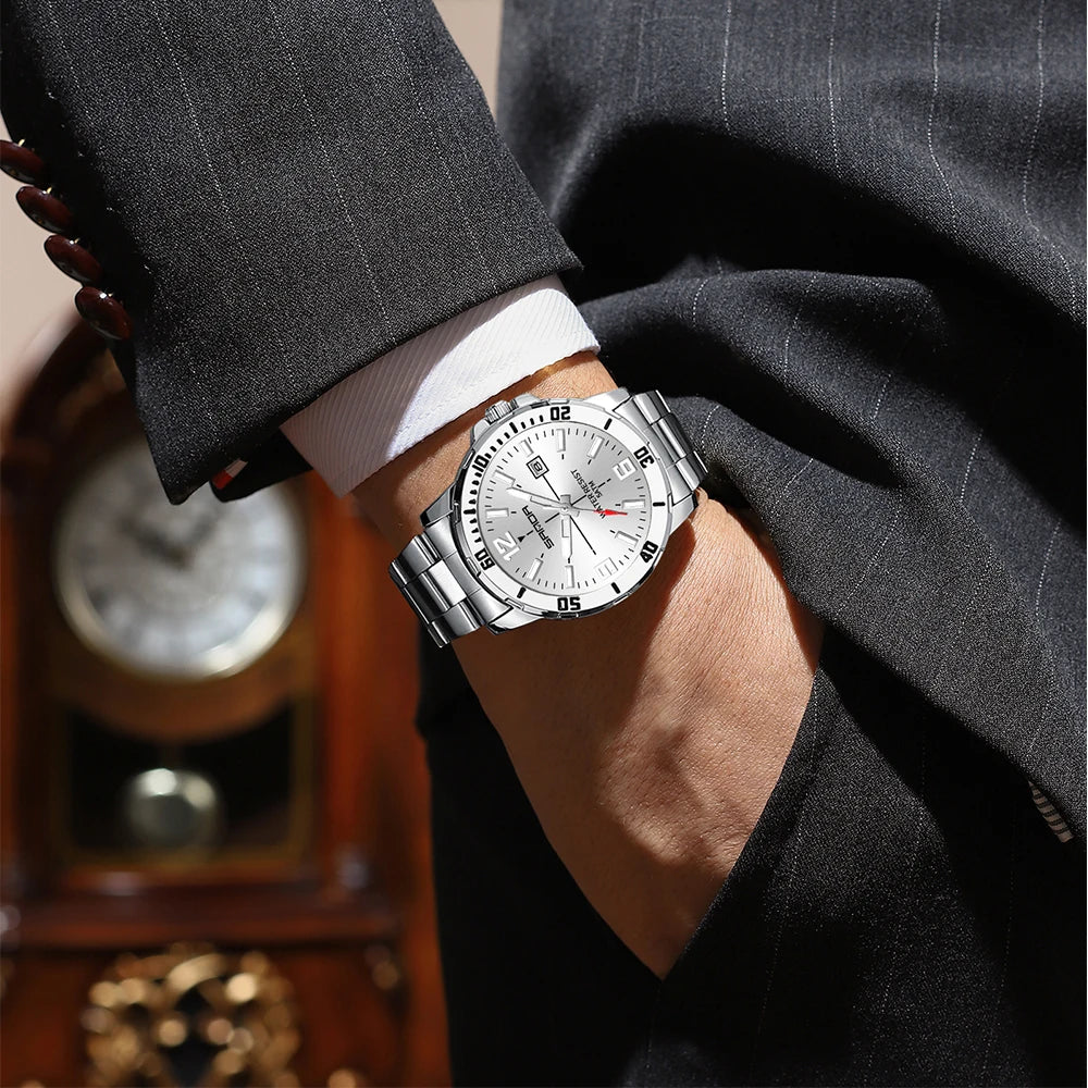 Fashion Casual Mens Business Watch Waterproof Luxury Stainless Steel Strap Men Wristwatch Calendar analog Quartz Watches For Man - Sun Studio
